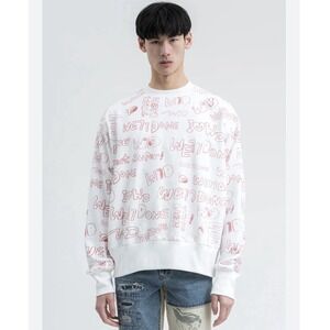 WE11DONE Graffiti Sweatshirt White Oversized M Streatwear Korea K-Fashion Unisex